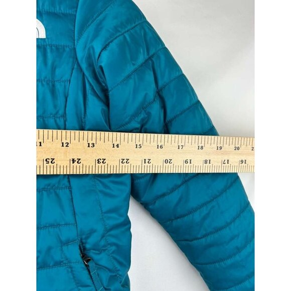 The North Face Reversible Girls Medium Teal Jacket Puffer Fuzzy Fleece Full Zip - Picture 5 of 16
